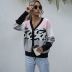 leopard printed stitching contrast knitted cardigan nihaostyles clothing wholesale NSMMY84061