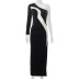 Splicing One-Shoulder Long-Sleeved Slim See-Through Evening Dress NSHLJ84074