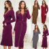 autumn and winter v-neck long-sleeved belted slim single-breasted dress nihaostyles wholesale clothing NSHYG84111