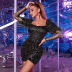 sequined puff sleeve square neck dress nihaostyles clothing wholesale NSWX84137