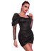 sequined puff sleeve square neck dress nihaostyles clothing wholesale NSWX84137