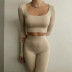 Solid Color Low Square-Neck Long-Sleeved T-Shirt & High-Waist Tight Pants Suit NSMX84177