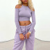 splicing solid color long-sleeved top belt trousers set nihaostyles clothing wholesale NSMG84231