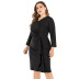 Plus Size V-Neck Solid Color Long-Sleeved Ruffled Dress NSJR84247