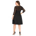 V-neck plus size pure color mesh stitching dress nihaostyles clothing wholesale NSJR84248