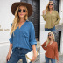 V-neck solid color single-breasted shirt nihaostyles clothing wholesale NSGYX84267