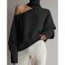 High Collar Oblique Shoulder Solid Color Pullover Sweater NSGYX84280