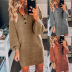 V-neck breasted elastic sleeves knitted woolen dress nihaostyles clothing wholesale NSGYX84282