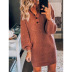 V-neck breasted elastic sleeves knitted woolen dress nihaostyles clothing wholesale NSGYX84282