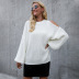 solid color lantern sleeves round neck white cotton pullover sweater nihaostyles clothing wholesale NSGYX84292