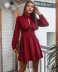 Solid Color High Neck Long Sleeve Pleated Dress NSMY84394