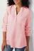 Plus size solid color v-neck long sleeve cotton and linen loose blouse NSGYX84450