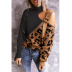 sexy irregular off-shoulder leopard stitching turtleneck knitted sweater nihaostyles wholesale clothing NSGYX84451