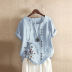 retro cotton and linen print loose casual t-shirt nihaostyles wholesale clothing NSGYX84460