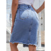 High Waist Mid-Length Slit Denim Skirt NSJM84529
