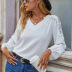 v-neck casual lace stitching white long-sleeved top nihaostyles wholesale clothing NSDF84602