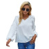 v-neck casual lace stitching white long-sleeved top nihaostyles wholesale clothing NSDF84602