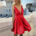 sexy deep v satin backless red sling dress nihaostyles wholesale clothing NSGHW84623