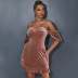 Vestido de tubo corto con hombros descubiertos envuelto en el pecho de color sólido de terciopelo rosa nihaostyles ropa al por mayor NSGHW84662