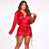 Sexy Solid Color High Waist Long-Sleeved Package Hip Tight Pleated Shirt Dress NSMYF84706