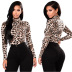 Leopard Print High Neck Long Sleeve Top NSMYF84712