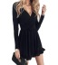 solid color V-neck long-sleeved lace-up ruffled dress nihaostyles wholesale clothing NSFM84830
