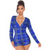 V-Neck Plaid Printed Long Sleeve Button Jumpsuits NSCQ84865
