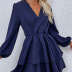  v-neck Casual solid color Long-Sleeved Dress nihaostyles wholesale clothing NSDF84884