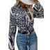 Leopard print v-neck single-breasted long-sleeved polyester bohemian casual blouse NSDF84885