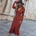 v-neck high-waist single-breasted long-sleeved hollow shirt dress nihaostyles wholesale clothing NSDF84894