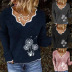 long-sleeved V-neck Dandelion embroidery knitted sweater nihaostyles wholesale clothing NSGYX84905