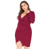 Plus size autumn sexy v-neck long-sleeved slim package hip dress nihaostyles wholesale clothing NSJR84916