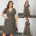 large size v-neck short-sleeved lace-up floral dress nihaostyles wholesale clothing NSJR84919