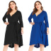  plus size v-neck solid color long-sleeved belted package hip dress nihaostyles wholesale clothing NSJR84921