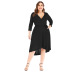  plus size v-neck solid color long-sleeved belted package hip dress nihaostyles wholesale clothing NSJR84921