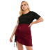 plus size round neck short-sleeved drawstring pleated package hip dress nihaostyles wholesale clothing NSJR84922