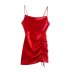autumn square neck pleated mini sling dress  nihaostyles wholesale clothing NSAM84952