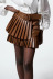  solid color imitation leather with belt pleated skirt nihaostyles wholesale clothing NSAM84957