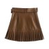 solid color imitation leather with belt pleated skirt nihaostyles wholesale clothing NSAM84957