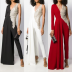 Sexy Deep V Long-Sleeved Sequined Stitching Asymmetrical Jumpsuit NSYIS85125