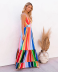 V-neck sleeveless rainbow striped dress nihaostyles clothing wholesale NSYIS85477