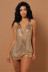 Sequin Low-Cut Halter Back Link Sling V-neck Metal Dress nihaostyles clothing wholesale NSXYA84991