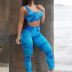 knitted tie-dye V-neck fake buttoned bra and high-waist tight high-elastic fitness yoga two-piece set nihaostyles wholesale clothing NSOUX85030