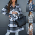 Double-Breasted Plaid Lace-Up Woolen Coat NSJC85084