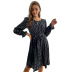 round neck hollow trumpet sleeve polka dot pleated lace-up dress nihaostyles wholesale clothing NSDMB85147