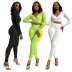 solid color V-neck slim fold long-sleeved top and pants sports two-piece set nihaostyles wholesale clothing NSRM85216