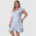 Blue Vertical Striped Plus Size V-Neck Ruffle Short Dress NSWCJ85250