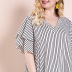 plus size striped V-neck loose T-shirt nihaostyles clothing wholesale NSWCJ85254