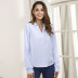 striped V-neck long-sleeved blue shirt nihaostyles clothing wholesale NSWCJ85257