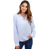 striped V-neck long-sleeved blue shirt nihaostyles clothing wholesale NSWCJ85257